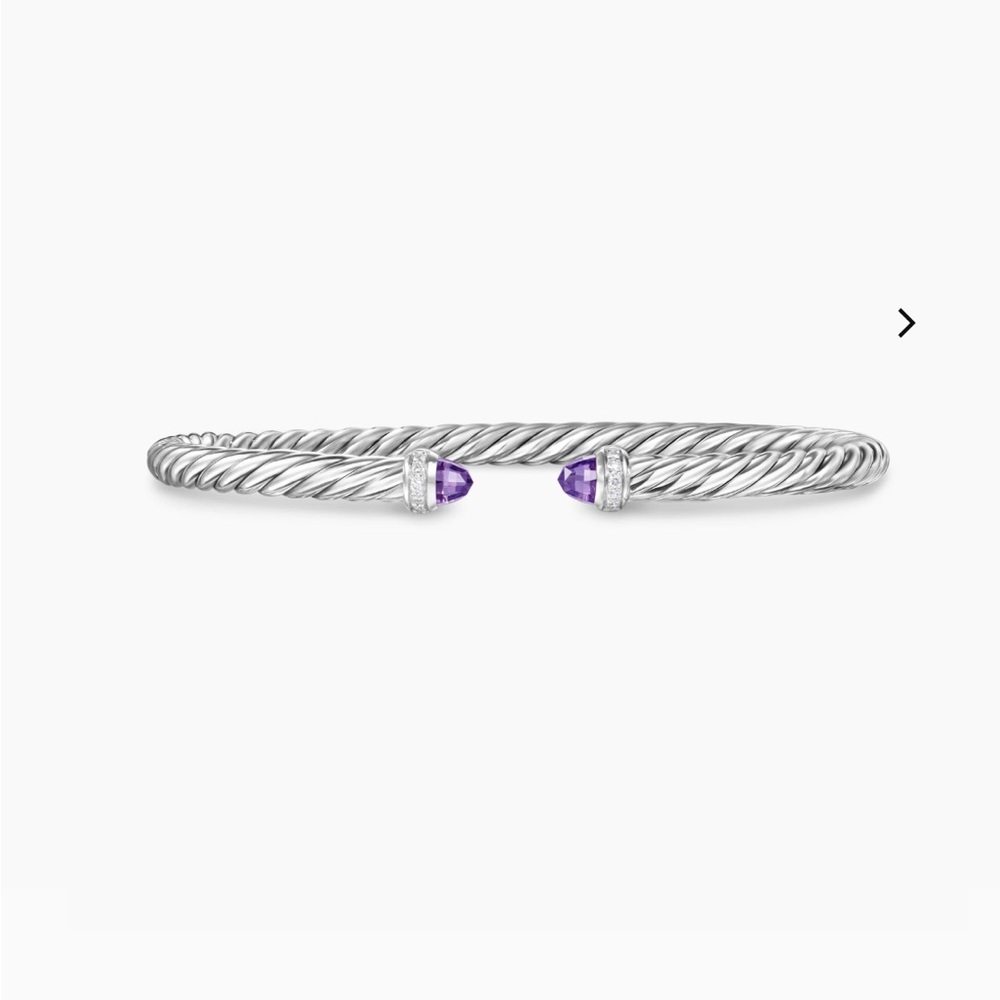 Cable Flex Bracelet in Sterling Silver with Amethyst and diamonds 4mm